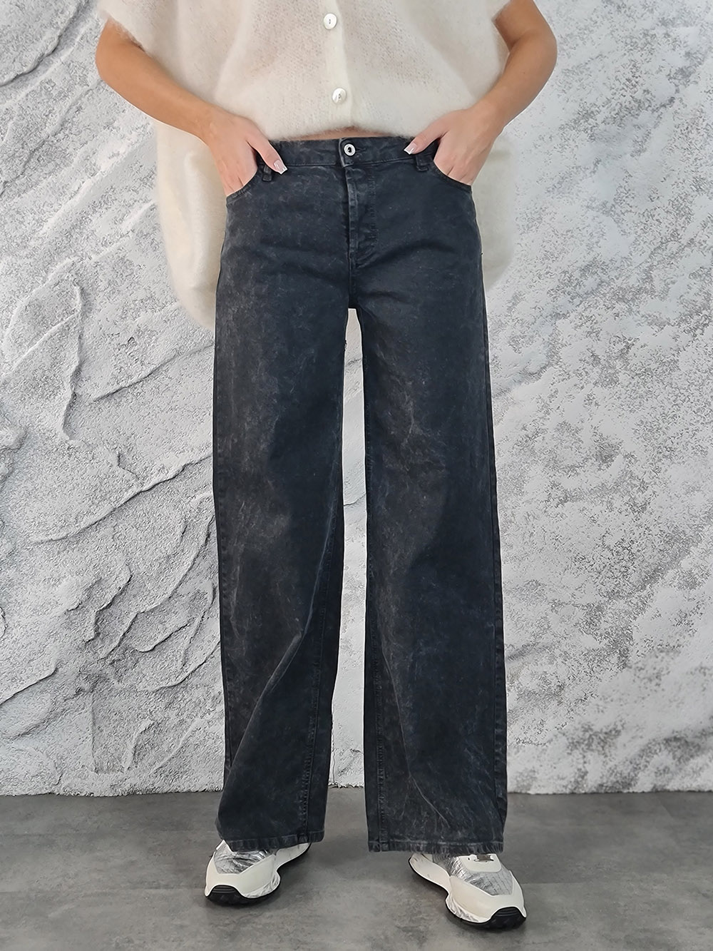 Джинсы Please винтажный принт графит, фотография №1