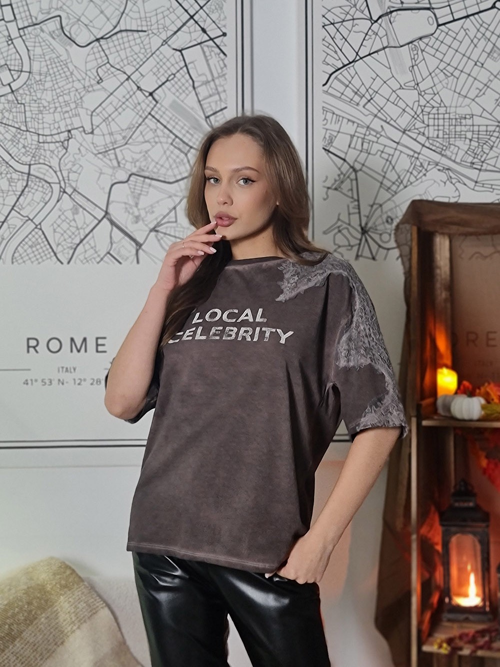 Футболка Philia loft с кружевом и надписью шоколад , фотография №1
