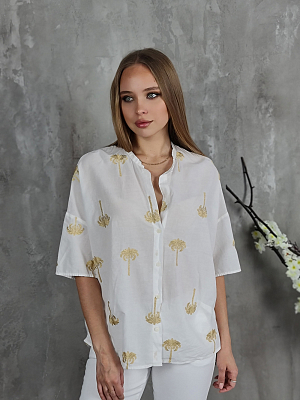 Рубашка Vicolo воздушная с заявязками с вышитыми пальмами белая
