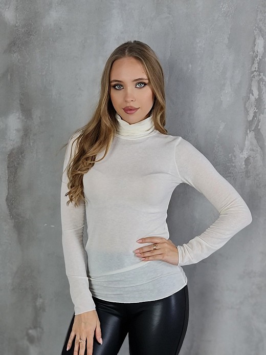 Водолазка Cashmere Blend с кашемиром с высоким горлом молочная 