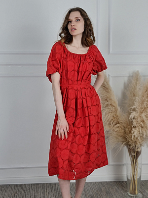 Платье MIHO'S ажурное с поясом красное