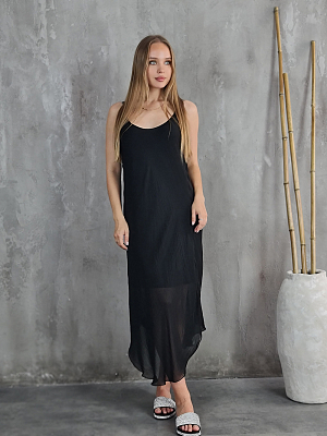 Платье Silk New с разрезами внизу и коротким подкладом черное