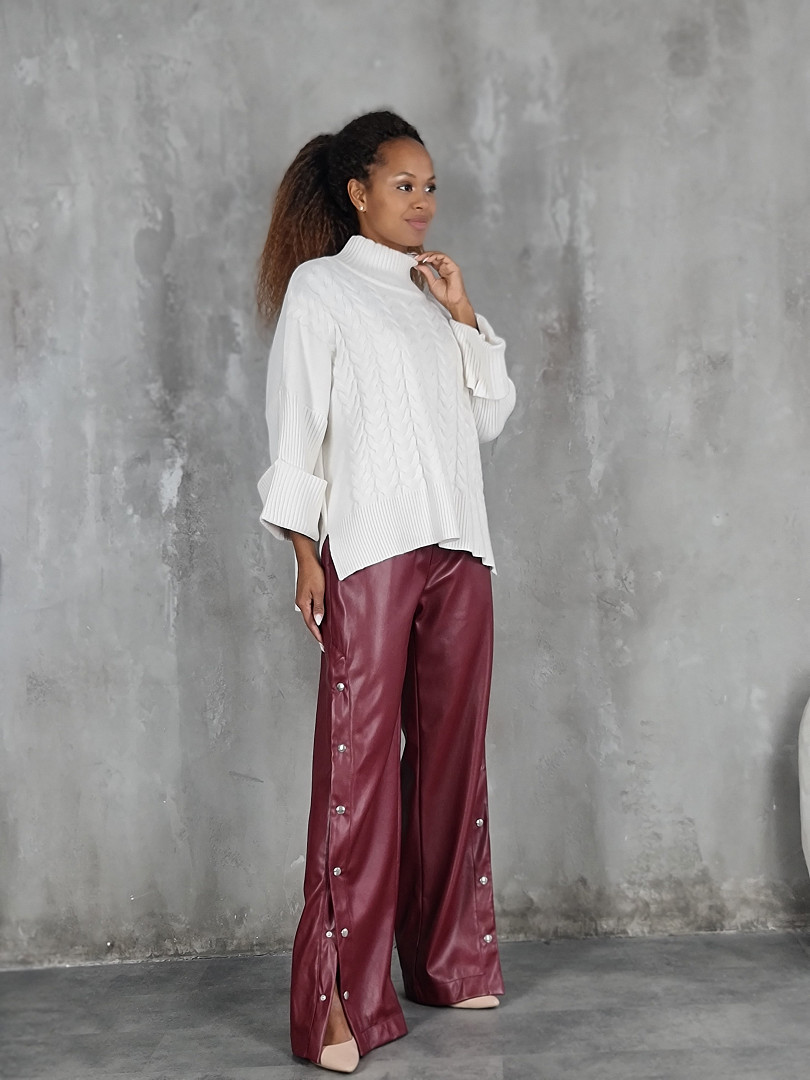 Брюки LUMINA прямые из экокожи бордо , фотография №2