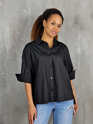Рубашка J&J Couture с рукавом 3/4 и стразами на рукавах черная