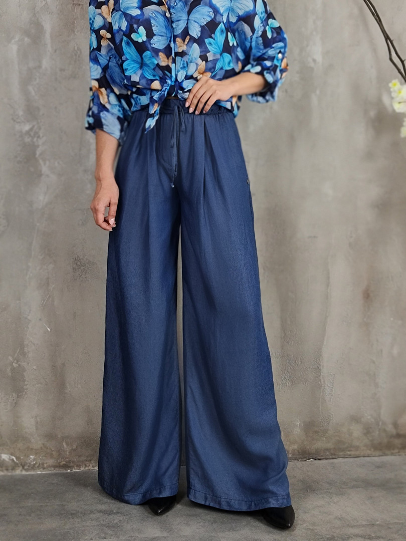 Брюки Please широкие с завязками с карманами синие, фотография №1