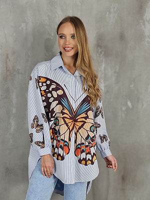 Рубашка Joleen удлиненная с принтом в виде бабочек голубая