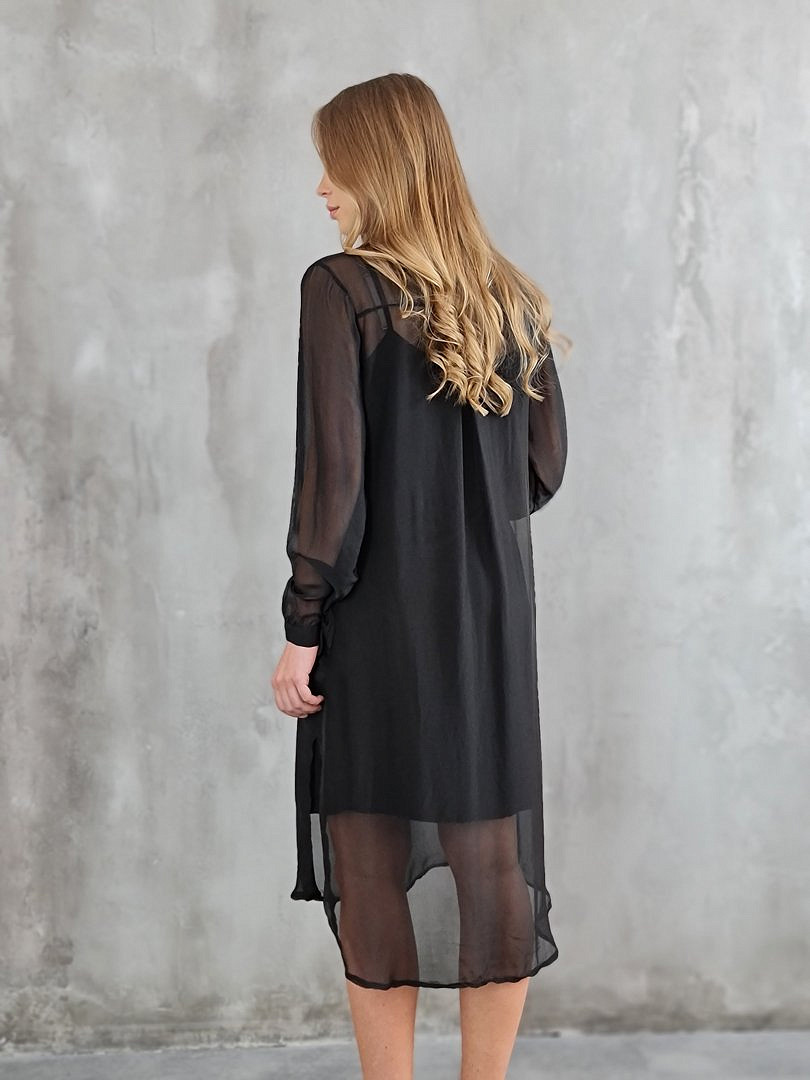 Платье-рубашка Pura Seta шёлковое чёрное, фотография №5