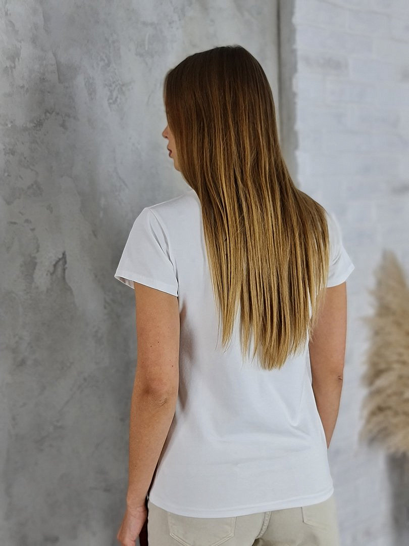 Футболка Glowy с принтом "Мишка и бежевый принт" белая, фотография №4