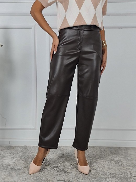 Брюки imperial экокожа на пуговице строчка поперек шоколад