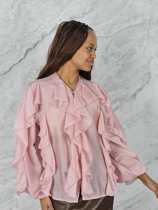 Блузка MINTH длинный рукав с рюшами пудра