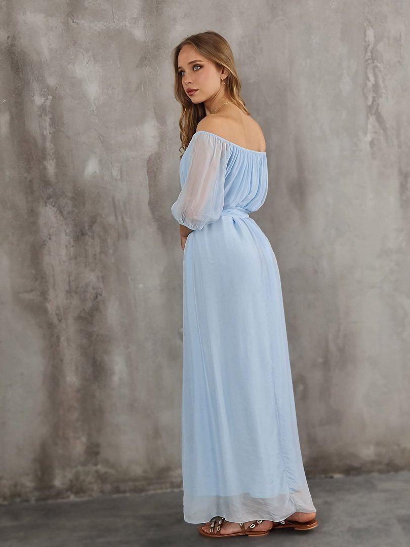 Платье King Kong макси шёлковое с поясом голубое, фотография №3