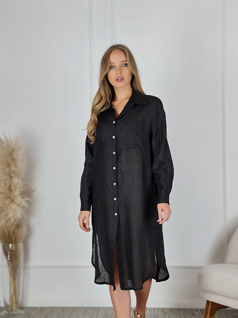 Платье-рубашка CLOTHÉ льняное на пуговицах чёрное, фотография №2