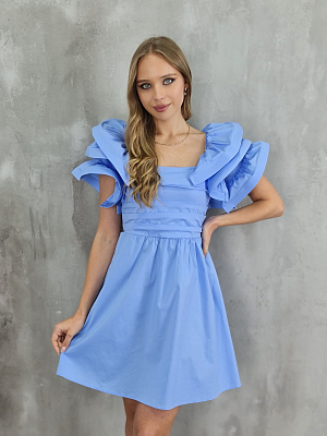 Платье Lumina с объёмными волонами и складками голубое