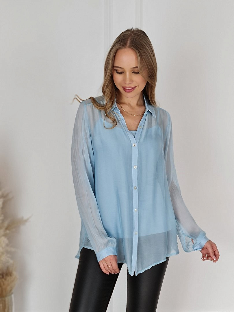 Рубашка Pura Seta с добавлением шёлка светло-голубая, фотография №1