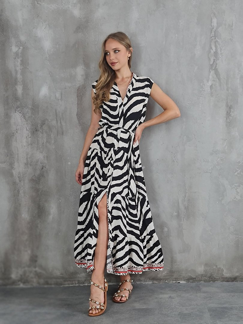 Платье Segreto с принтом "Зебра" и орнаментом чёрное/молочное, фотография №1