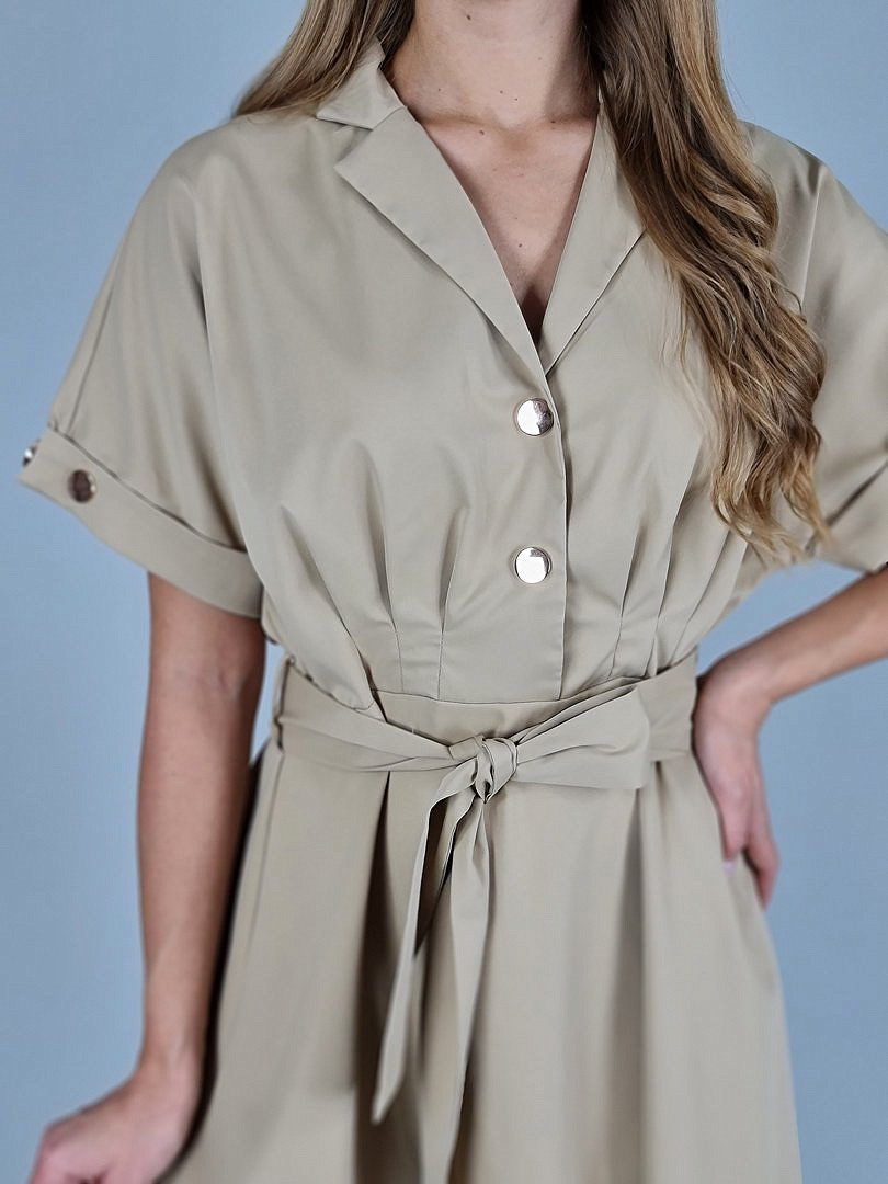 Платье Michelle с коротким рукавом и золотыми пуговицами бежевое, фотография №4