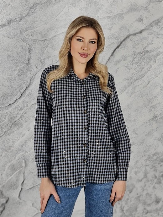 Рубашка BluRoyal с блестками в клетку синяя 