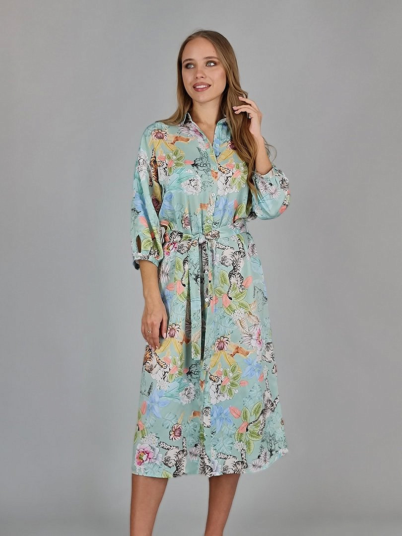 Платье Imperial с принтом "Животные и цветы" бирюзовое, фотография №2