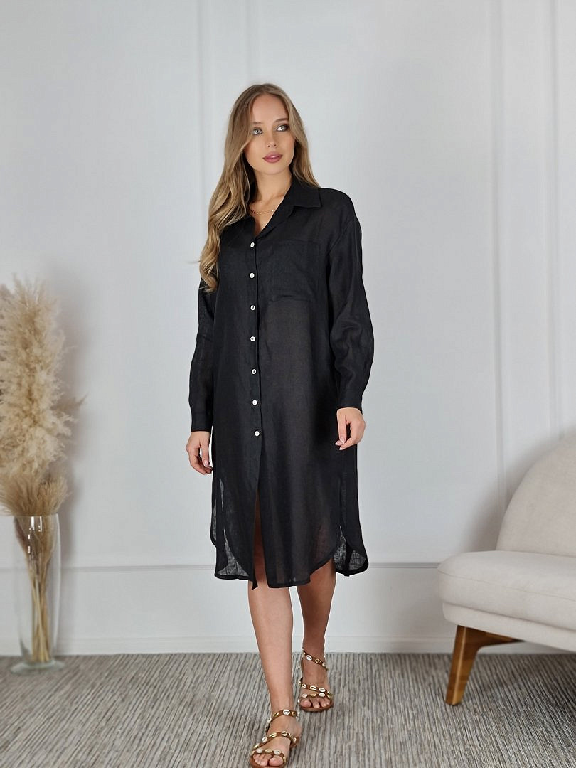 Платье-рубашка CLOTHÉ льняное на пуговицах чёрное, фотография №1