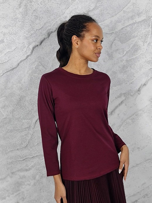 Лонгслив Mitica&Co. базовый круглый вырез бордо