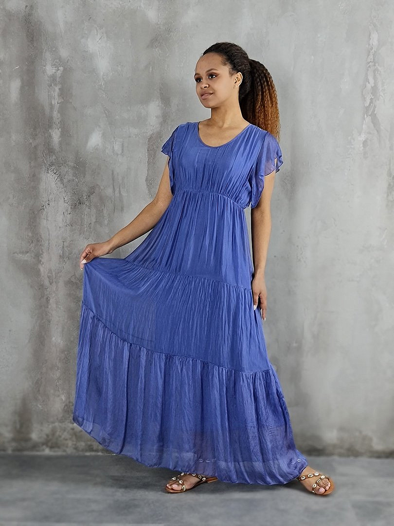 Платье Pura Seta макси с V-образным вырезом синее, фотография №2