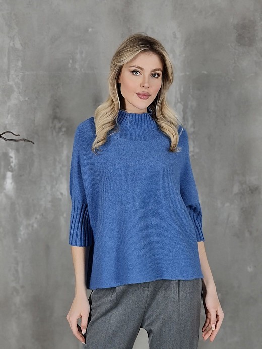 Джемпер Imperial высокий ворот короткие рукава в рубчик синий