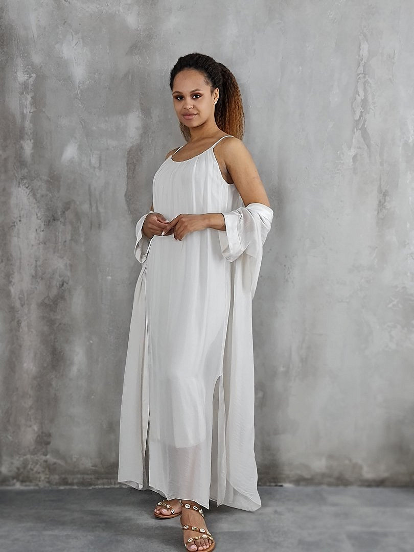 Комплект Segreto шёлковый платье и накидка кремовый, фотография №6