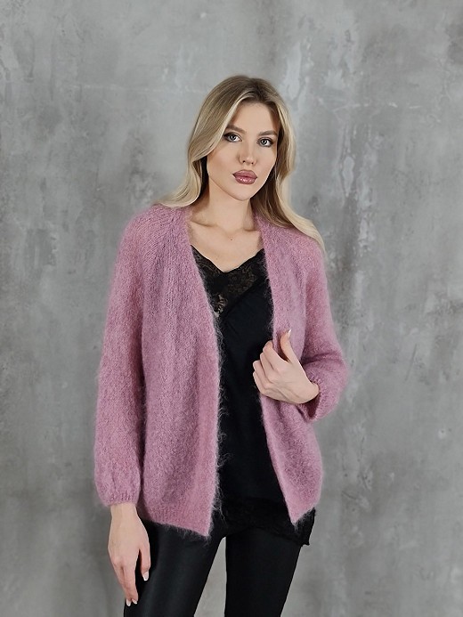 Кардиган Elegance кид мохер без пуговиц пудра