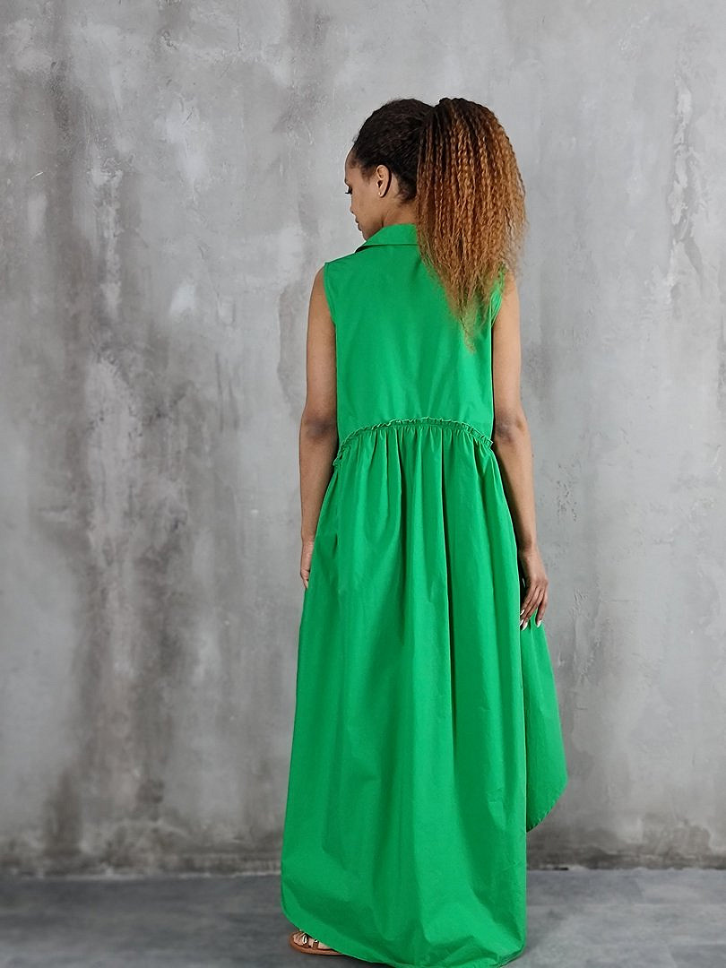 Платье MIHO'S свободное без рукавов с ассиметричным подолом зелёное, фотография №3