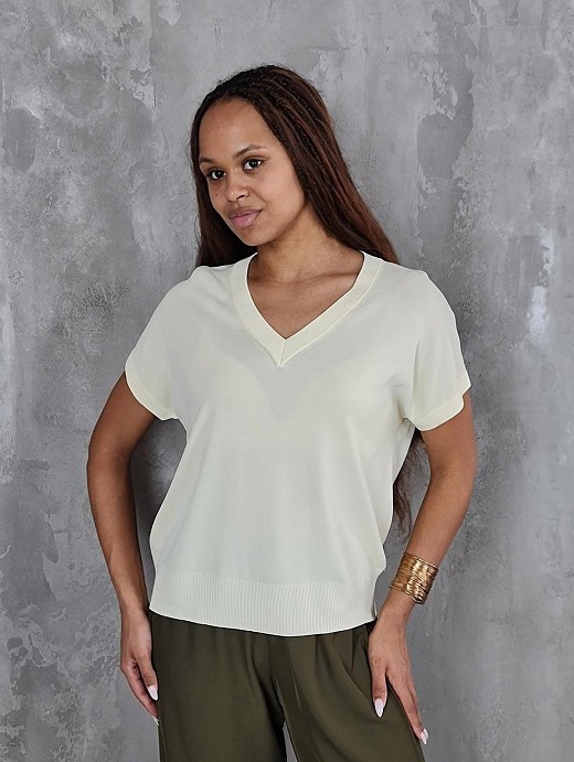 Джемпер Imperial короткий рукав v вырез кремовый