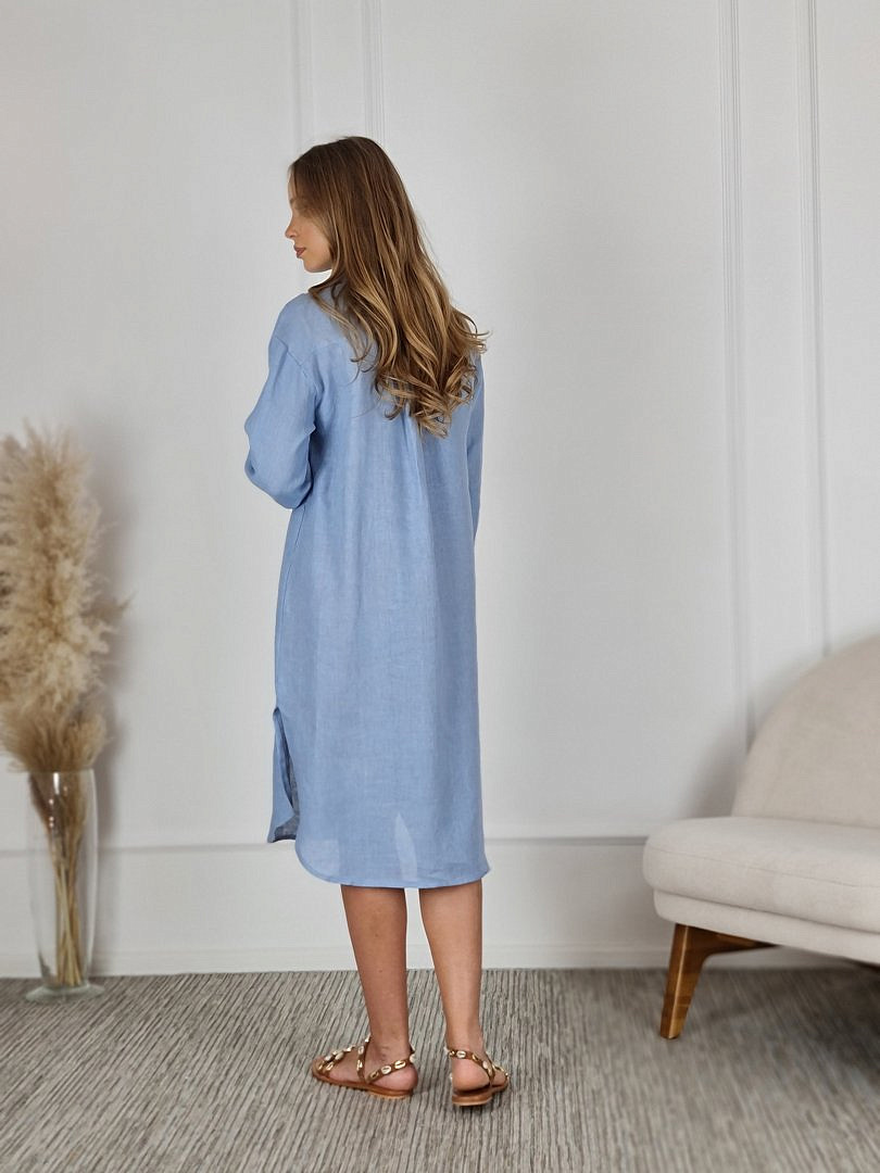 Платье-рубашка CLOTHÉ льняное на пуговицах голубое, фотография №3