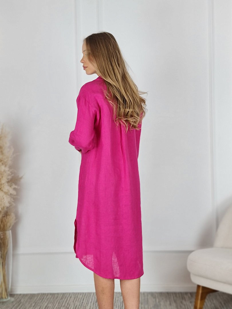 Платье-рубашка CLOTHÉ льняное на пуговицах фуксия, фотография №4