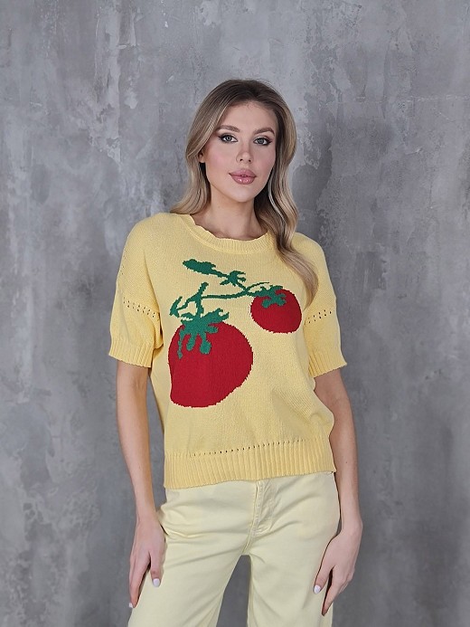 Джемпер Barbara Alvisi с коротким рукавом вязанный с томатами желтый