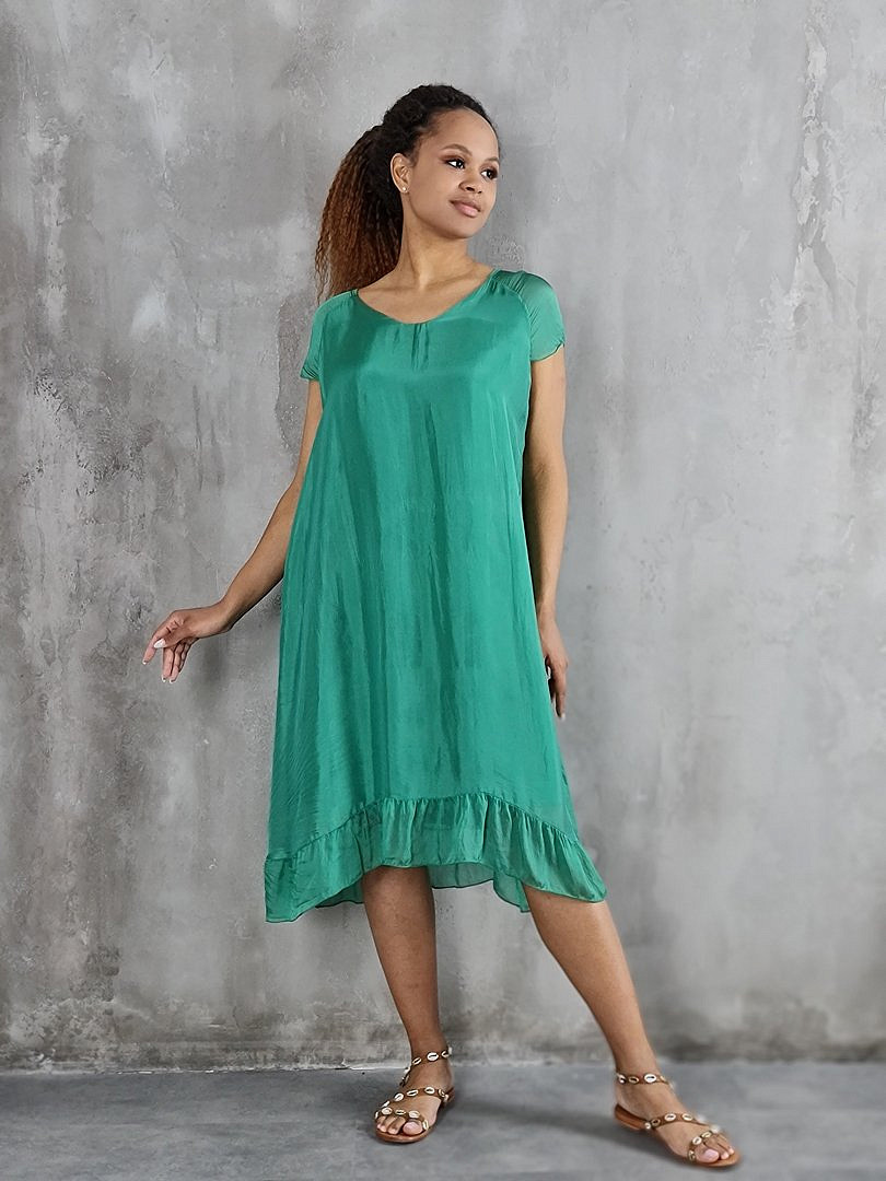 Платье Pure Seta с оборками внизу зелёное , фотография №1