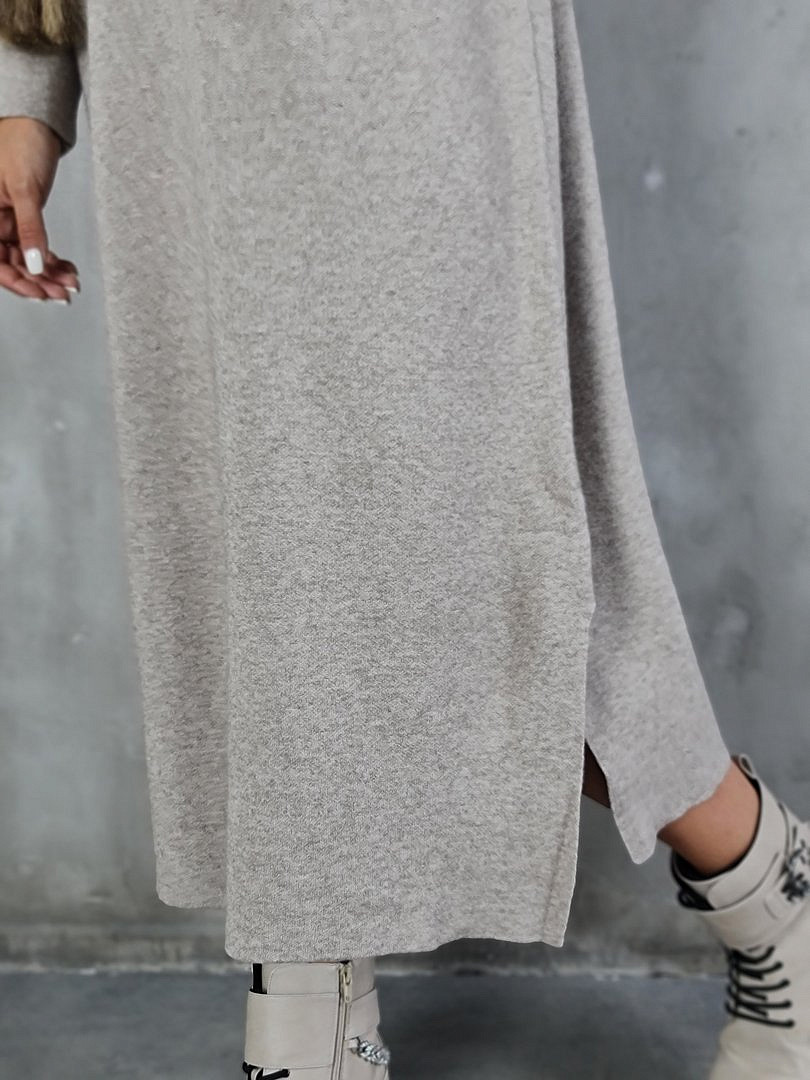 Платье Lara трикотажное с разрезами внизу бежевое, фотография №2