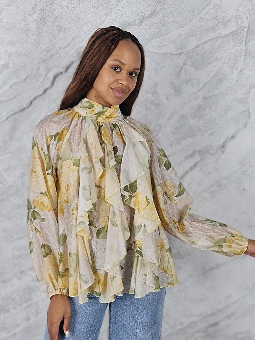 Блузка BluRoyal цветочный принт желтая