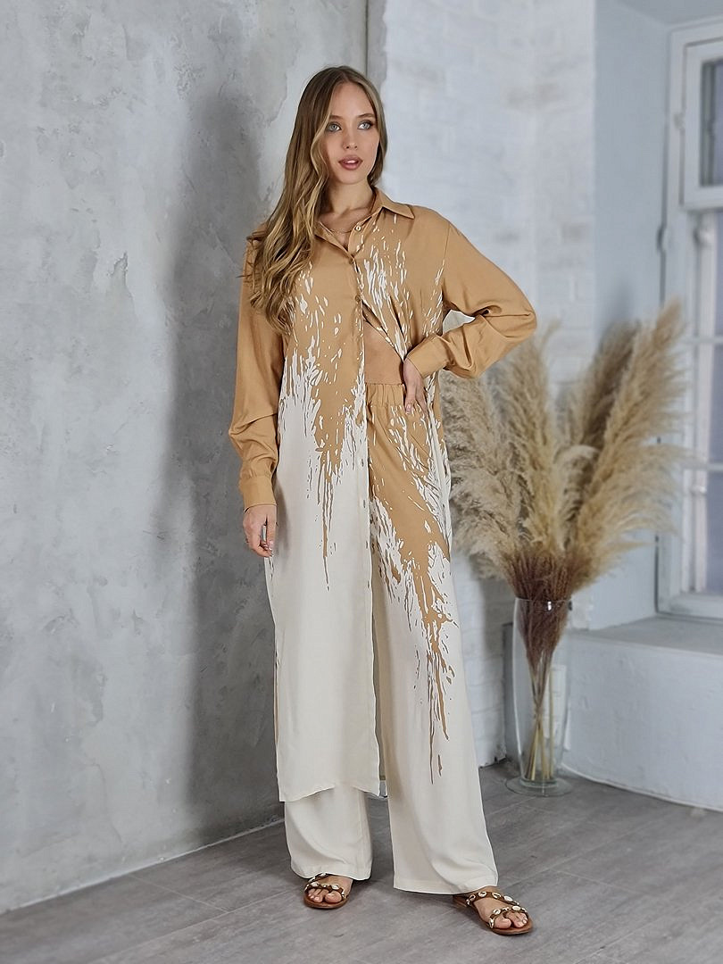 Костюм CLOTHÉ туника и брюки с принтом какао/молочный, фотография №3