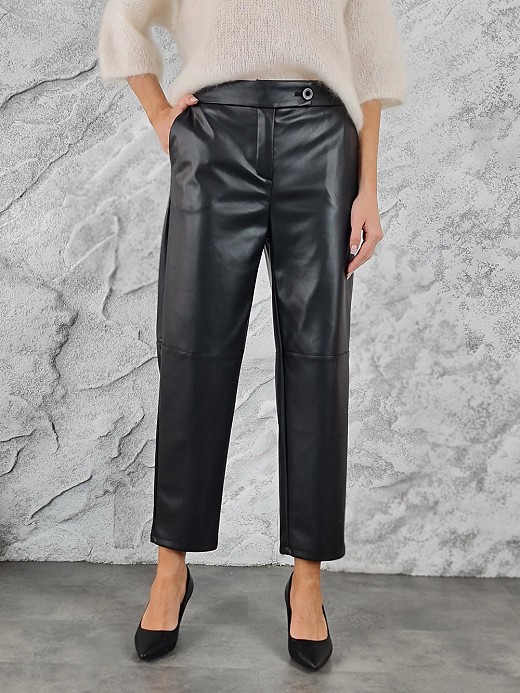 Брюки imperial экокожа на пуговице строчка поперек черные