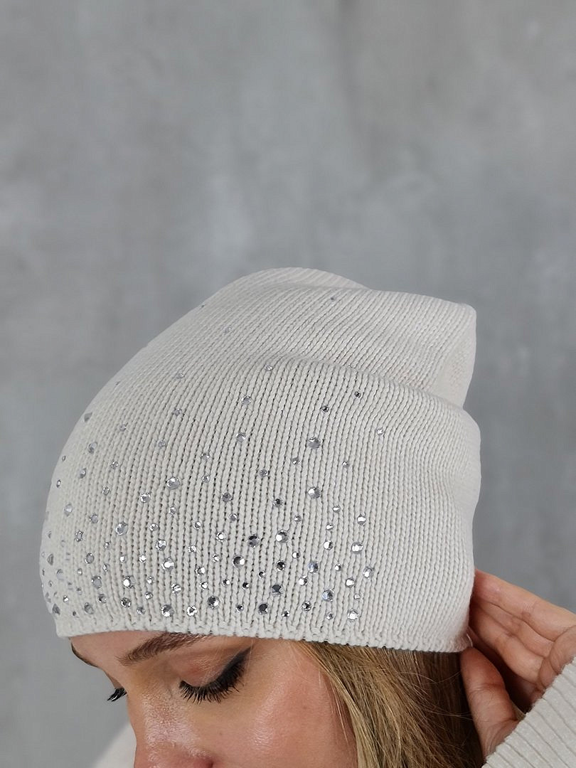 Шапка Blanca с россыпью страз кремовая, фотография №2