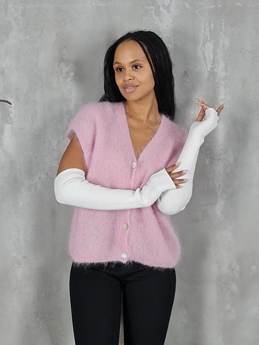 Митенки My Little Italy с буквой В из стразиков длинные молочные