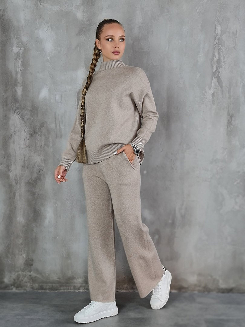 Костюм Lara джемпер и брюки свободные С карманами бежевый, фотография №1