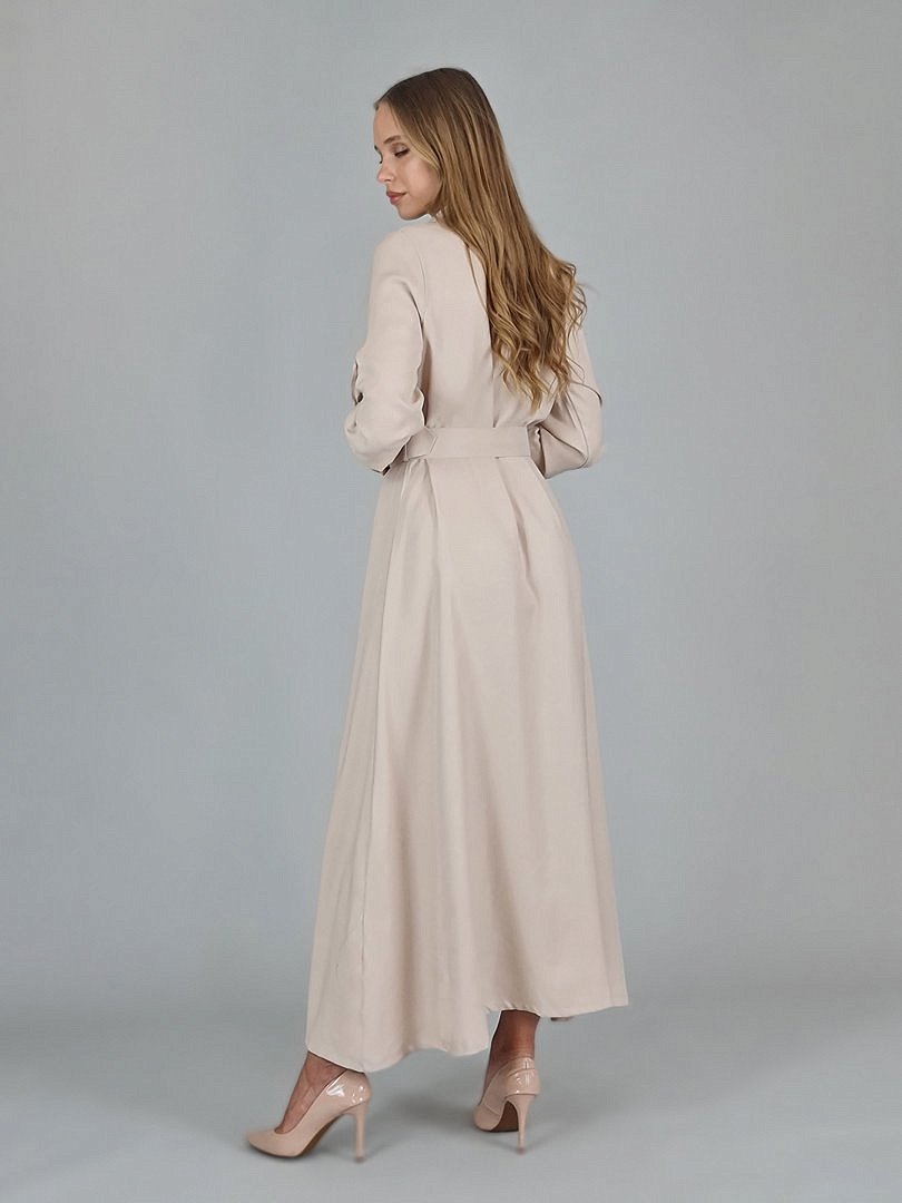 Платье Joleen длинное с поясом и рукавом на пуговице бежевое, фотография №3
