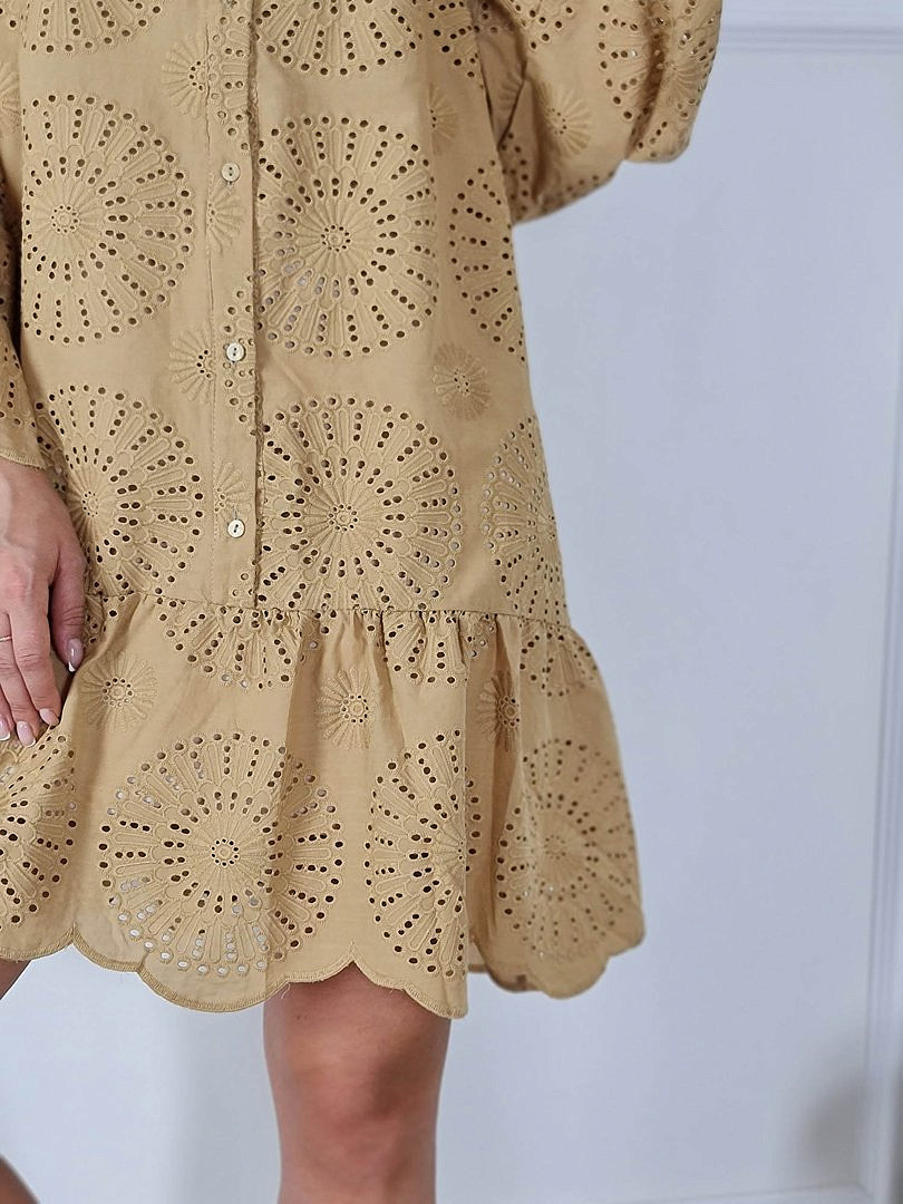 Платье Imperial свободное с вышитым принтом песочное , фотография №4