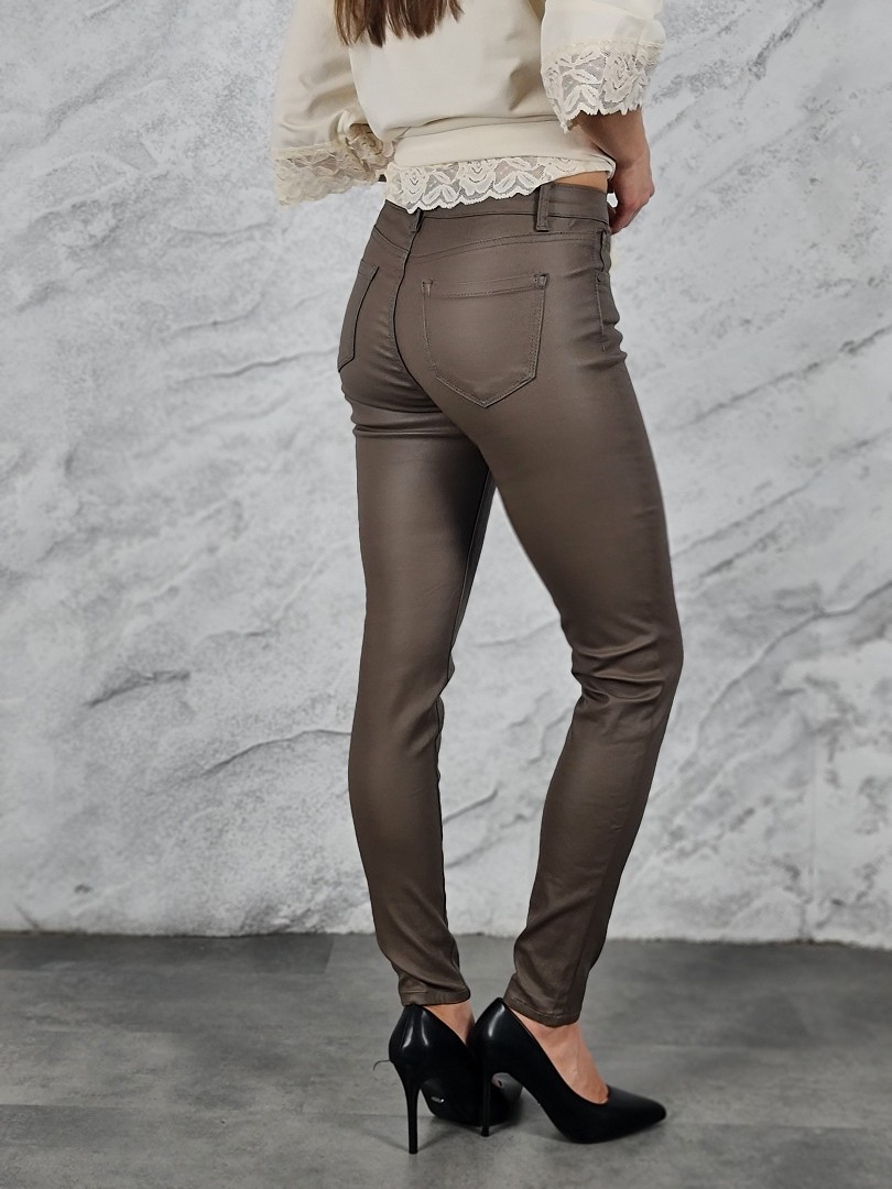 Брюки 3D Denim из экокожи тауп, фотография №2