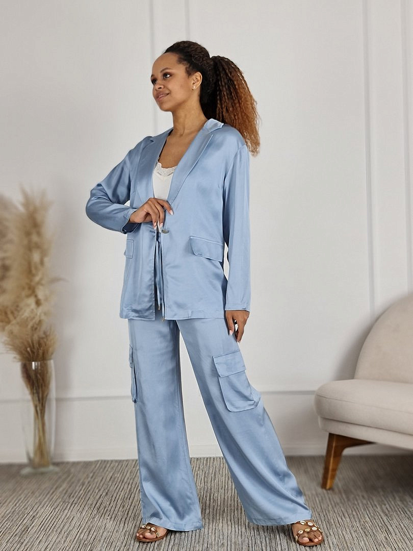 Костюм CLOTHÉ атласный рубашка и брюки голубой, фотография №1