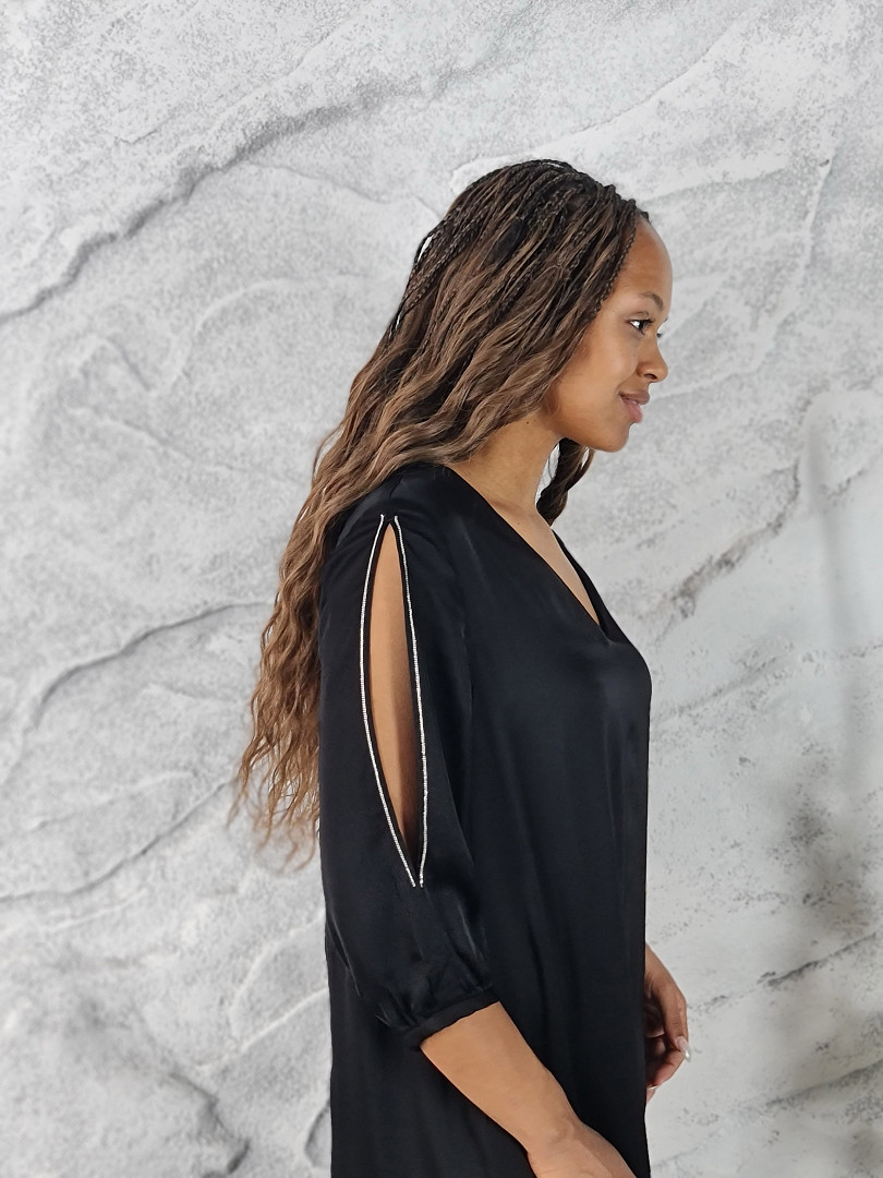 Платье li.fe style макси с вырезом на рукавах черное, фотография №2