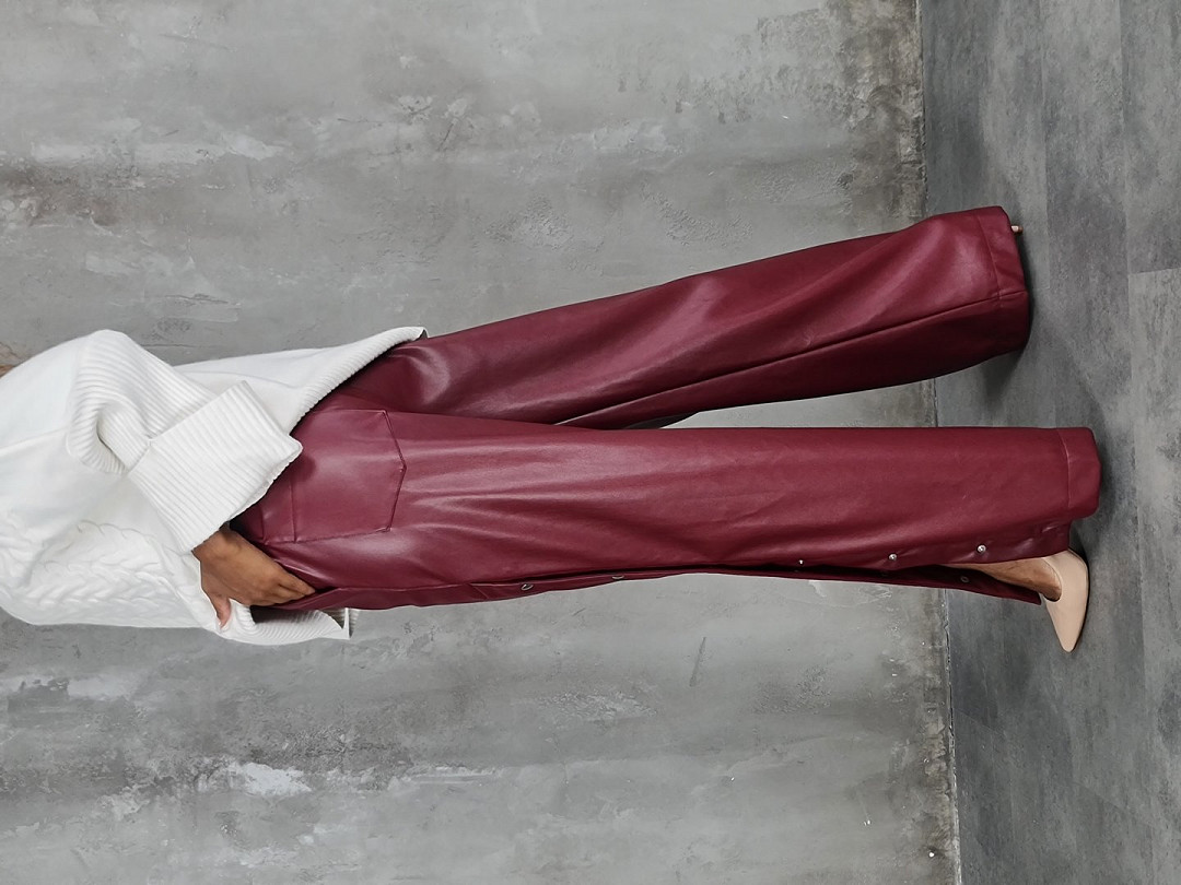 Брюки LUMINA прямые из экокожи бордо , фотография №3