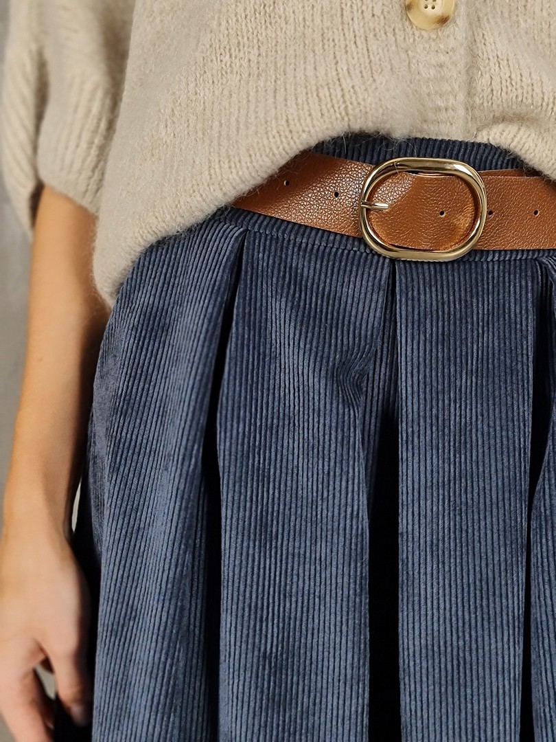 Юбка Firenze вельветовая миди с поясом синяя, фотография №4