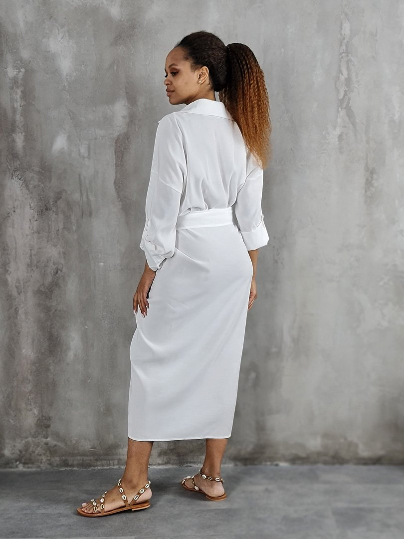 Платье CLOTHÉ на пуговицах с драпировками белое, фотография №3