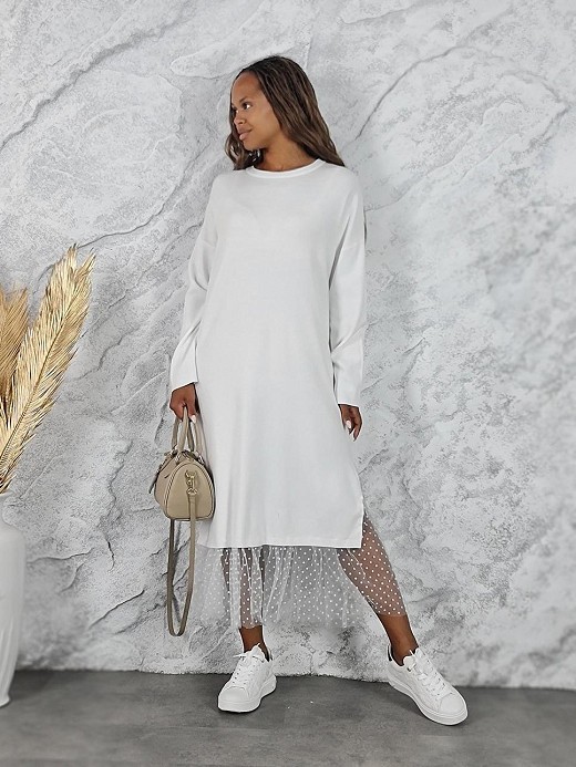 Платье BEAUTY WOMEN трикотажное с сеткой внизу белое